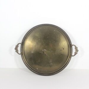 Vintage 12” Brass Gallery Tray with Floral Handles for Serving Drinks
